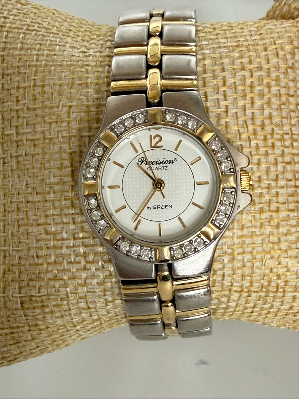 Precision by Gruen quartz watch a crystal-accented bezel two tone 90s retro Y2K